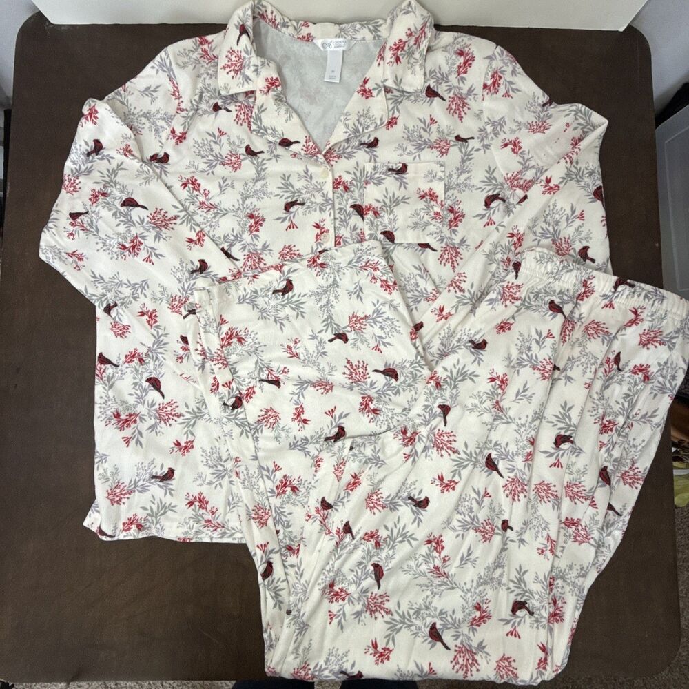 Adonna Sleepwear 2 Pc Women's Cardinals Flannel Pajama PJ Set w/ Pockets Sz XL